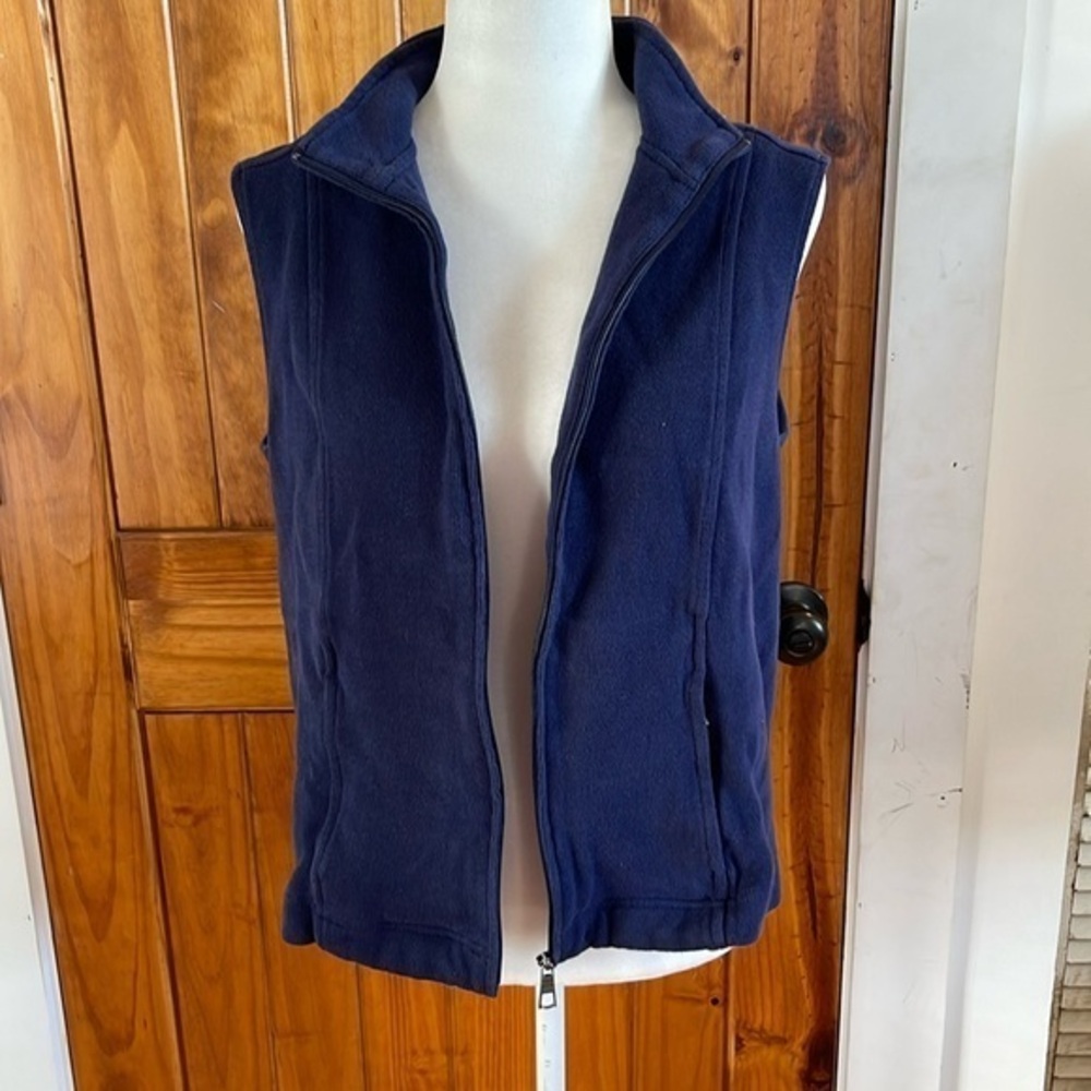 Coldwater Creek Navy Blue Cotton Knit Zip Vest Large
